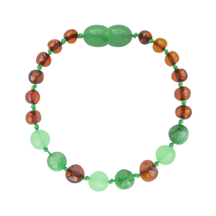 Amberos Barnsteen armband baby/peuter cognac / green jade