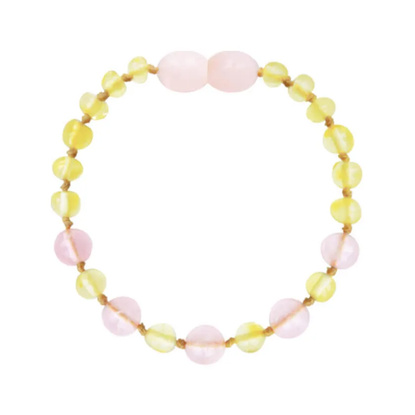 Amberos Barnsteen armband baby/peuter lemon – rose quartz