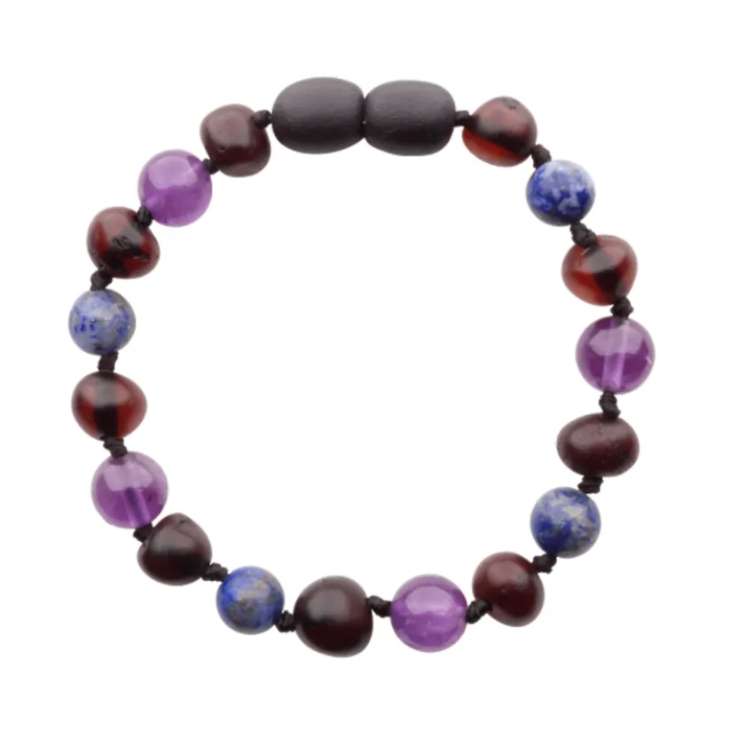 Amberos Barnsteen armband baby/peuter cherry – lapis lazuli – amethist