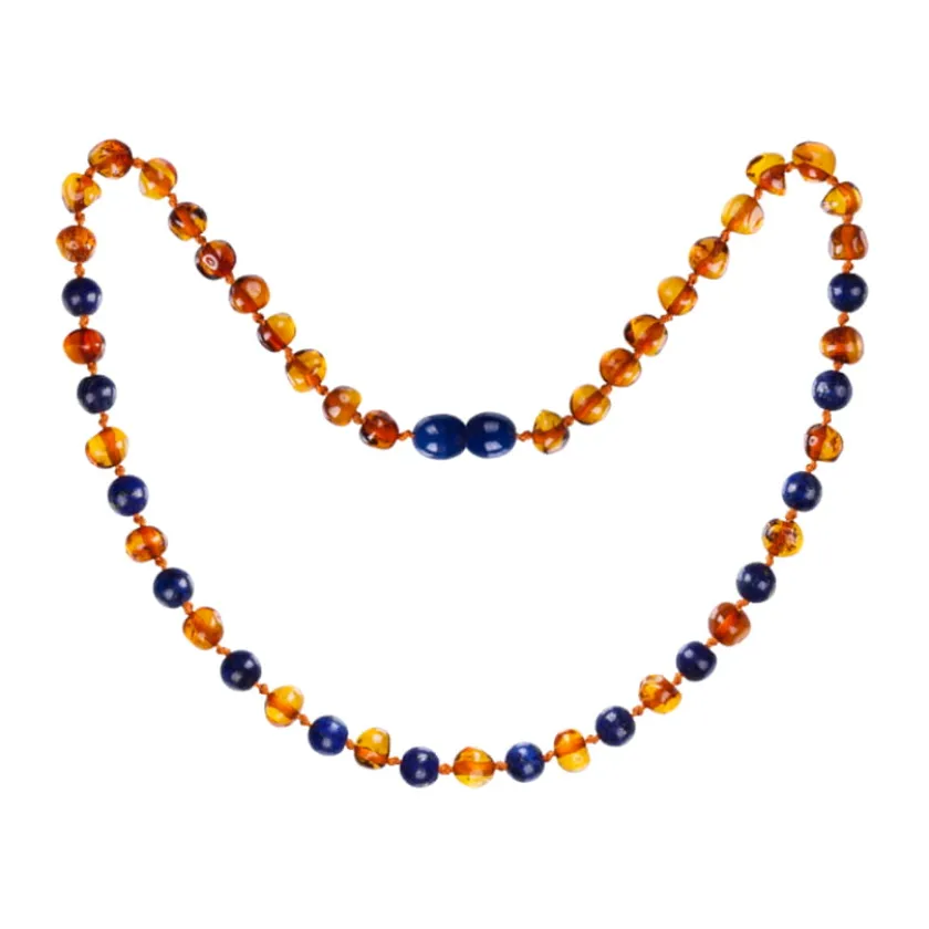 Amberos Barnsteen ketting kind cognac – lapis lazuli