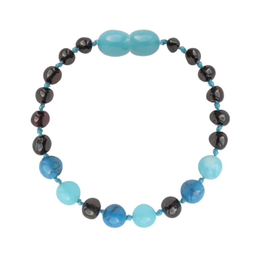 Amberos Barnsteen armband kind cherry – turkoois – jade