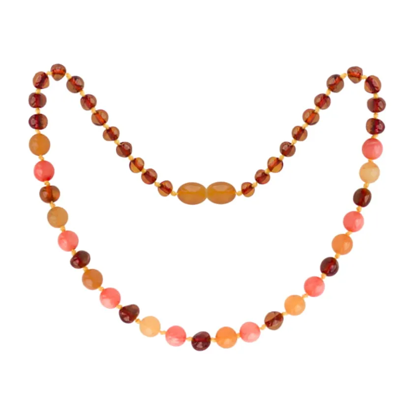 Amberos Barnsteen ketting baby/peuter cognac – aventurine coral