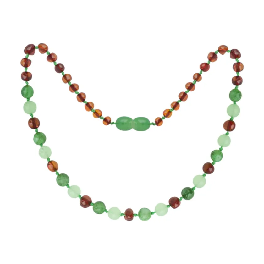 Amberos Barnsteen ketting kind cognac, green jade