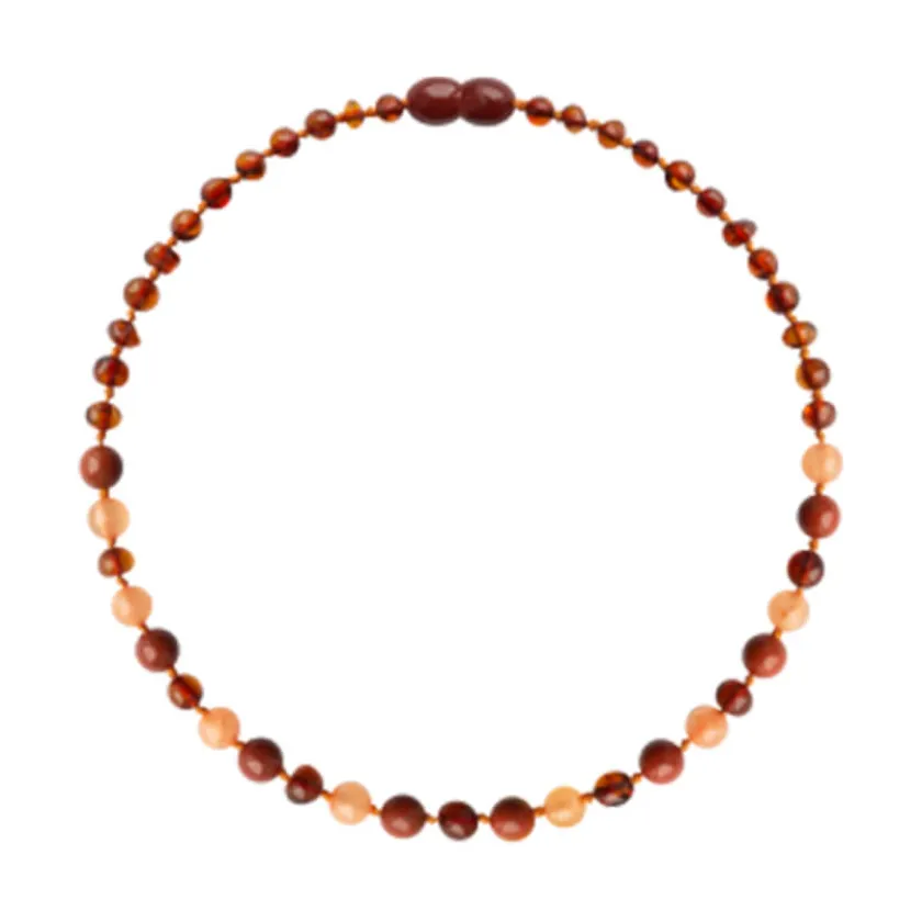 Amberos Barnsteen ketting baby/peuter cognac – aventurijn – jaspis