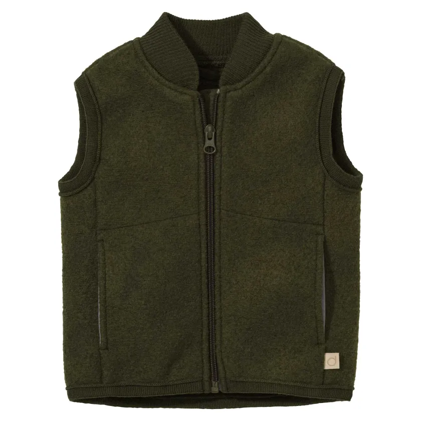 Disana Bodywarmer kind gekookte wol – Olijf