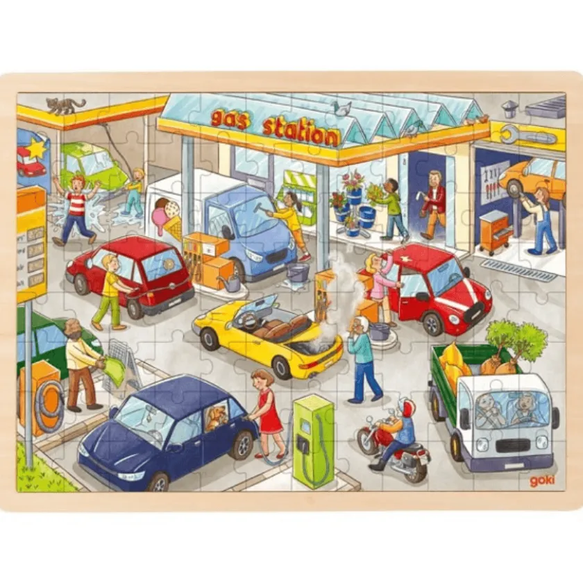 Goki Houten Puzzel Tankstation