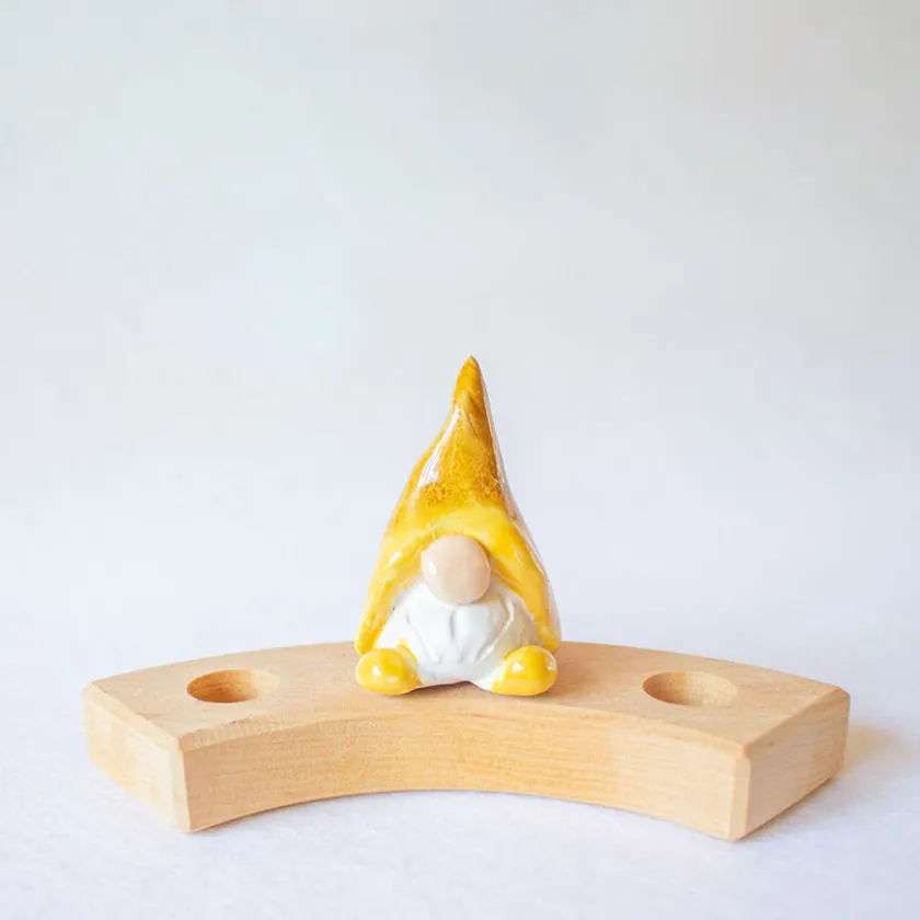 Klein dappertje Kabouter Tomte geel steker