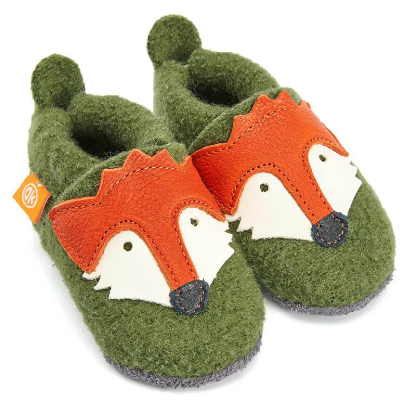 Orangenkinder Sloffen wol Frans de vos – khaki